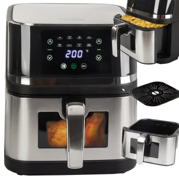 Liels karstā gaisa friteris 10L 2400W ar 8 programmām, sudraba