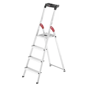 Alumīnija pieslienamās kāpnes ar platformu Hailo L60 StandardLine, 4 pakāpieni