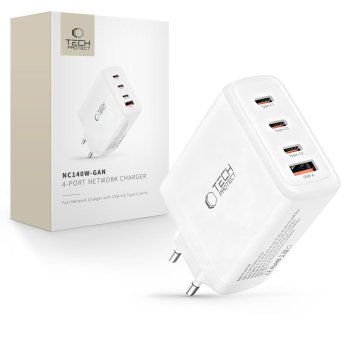 Tech-Protect NC140W-GAN 4-portu 140W sienas lādētājs – balts