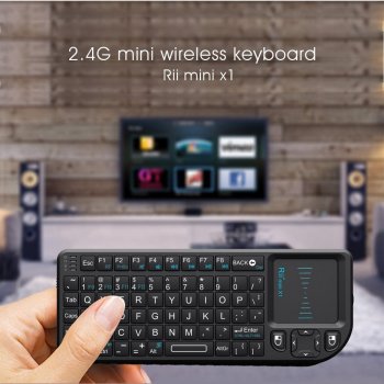 RII Mini X1 2.4GHz Bezvadu klaviatūra ar Peles Skārienpaneli, Melna | Wireless Keyboard with Mouse Touchpad and Remote Control
