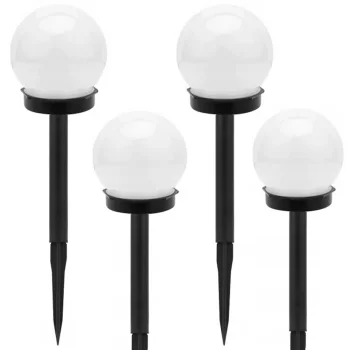 4x Solar Garden Lights, White Spheres, 10 cm
