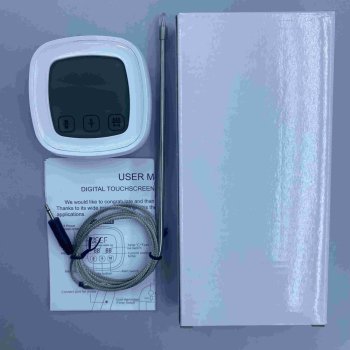 Digitālais gaļas termometrs ar zondi un skārienjutīgu LCD ekrānu, balts