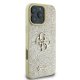 Guess Fiksēts spīdošs Big 4G korpuss iPhone 16 Pro - Zelta krāsā | Fixed Glitter Case for Gold