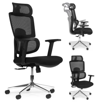 Ergonomisks biroja krēsls ModernHome ar regulējamu augstumu un galvas balstu, melns