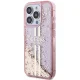 Чехол Guess для iPhone 15 Pro Liquid Glitter Gold Stripes, розовый