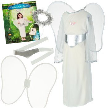 Kids Angel Costume for Nativity Play with Halo & Wings, 4-Piece, Size M