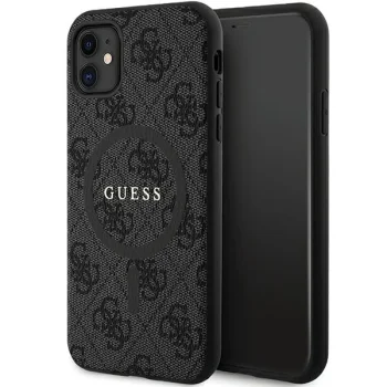 Apple iPhone 11 6.1'' Guess 4G Collection Leather Metal Logo MagSafe Case Cover, Black | Чехол Кейс...