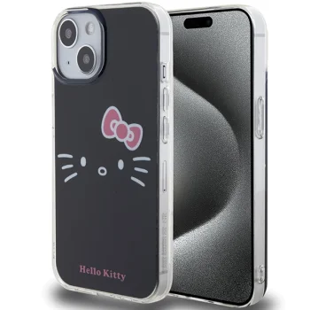 Hello Kitty iPhone 15 vāciņš IML Kitty Face, melns