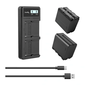 SMALLRIG 3823 divvietīgs lādētājs ar 2 NP-F970 7 800 mAh akumulatoriem