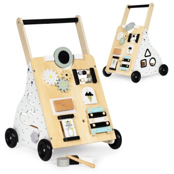 ECOTOYS Wooden Baby Walker Push Toy with Activity Center