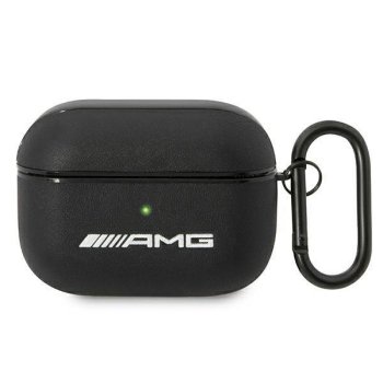 Кожаный чехол AMG Leather Big Logo для AirPods Pro - черный