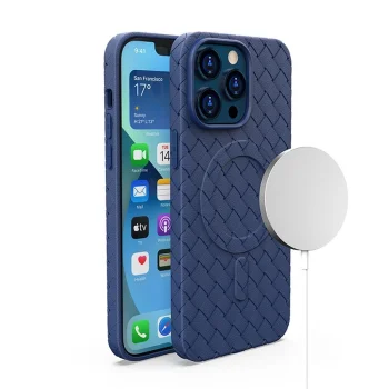 Плетёный чехол MagSafe для iPhone 14 Pro Max - тёмно-синий