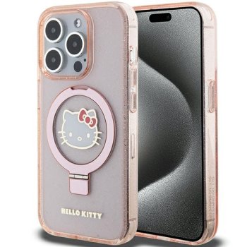 Hello Kitty Ring Stand Glitter MagSafe Case for iPhone 15 Pro, Pink