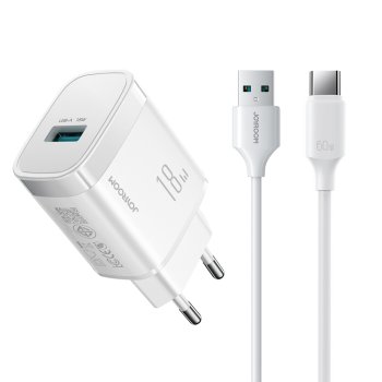 USB sienas lādētājs Joyroom JR-TF4 18W ar USB-C kabeli balts