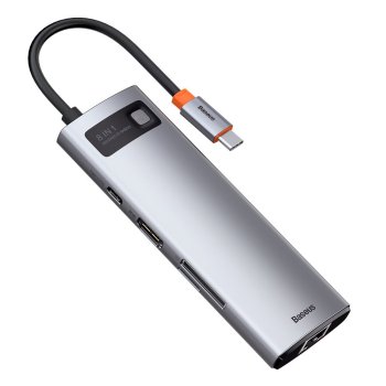 Baseus Metal Gleam 8в1 USB-C хаб – USB-C PD 100W, 1x HDMI 4K 30Гц, 1x SD и microSD кардридер, 3x...