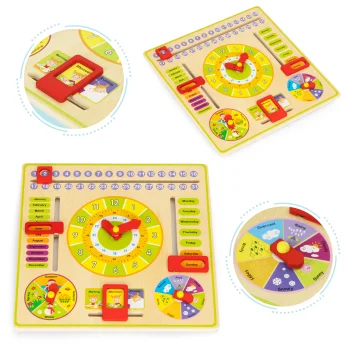 Ecotoys MA086 koka izglītojošā tāfele - kalendārs un pulkstenis