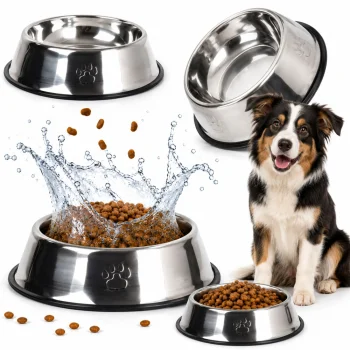 Stainless Steel Dog and Cat Bowl with Rubber Base 1.3L, Silver