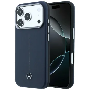 Чехол Mercedes Leather Semi Wrap Iconic Line MagSafe для iPhone 17 Pro Max, Темно-синий