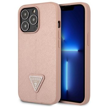 Guess iPhone 13 vāciņš Saffiano Triangle Rozā
