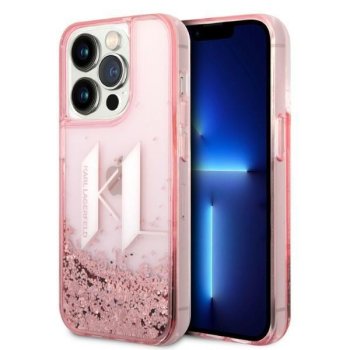 Karl Lagerfeld iPhone 14 Pro vāciņš Liquid Glitter Big KL, rozā