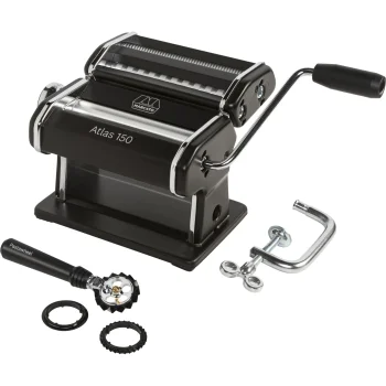 Marcato Atlas 150 Manual Pasta Machine with Pastawheel Pasta Cutter, Black