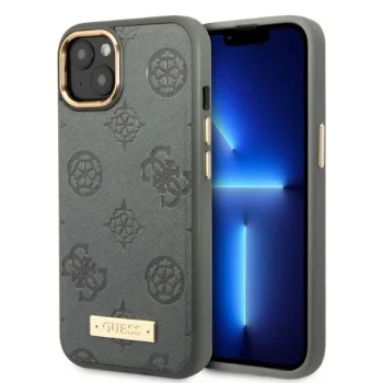 Guess Peony Logo Plate MagSafe vāciņš iPhone 13 modelim, pelēks
