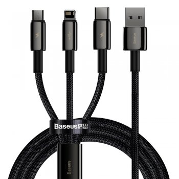 Baseus Tungsten 3in1 Data Charging Cable USB Type C / Apple iPhone Lightning / Micro USB, 3.5A, 1.5m | Uzlādēs Vads...