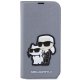 Apple iPhone 14 Pro 6.1\" Karl Lagerfeld Saffiano Karl&Choupette Bookcase Cover (KLBKP14LSANKCPG), Silver