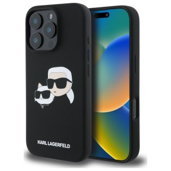 Karl Lagerfeld iPhone 16 Pro Max Case Silicone Heads Print MagSafe, Black