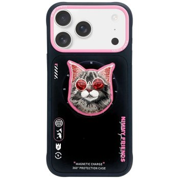 Nimmy Glasses Cool Cat MagSafe vāciņš iPhone 17 Pro - Melns un Rozā | Phone Case Cover Black And Pink