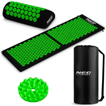 Neo-Sport NS-901 melnā-zaļā akupresūras masāžas paklājiņš ar adatām
