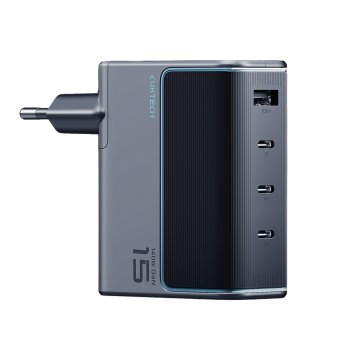 Cuktech AD1404UEU 140W GaN 3x USB-C / USB-A sienas lādētājs ar kabeli pelēks