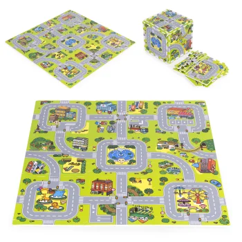 Детский коврик-пазл Город 90,5x90,5 см 21 элемент ECOTOYS
