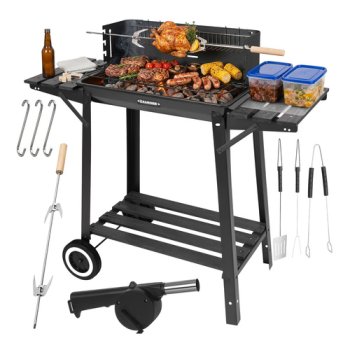 Kaminer 00027320 Садовый угольный гриль с вертелом, 93x41x86 см, черный