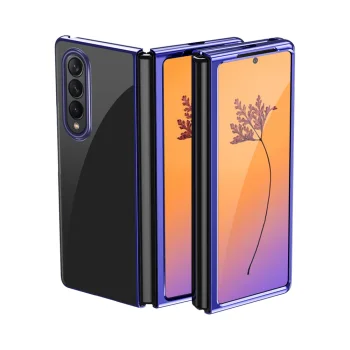 Vāciņš telefonam Samsung Galaxy Z Fold 4 Plating Case ar metālisku rāmi, zils