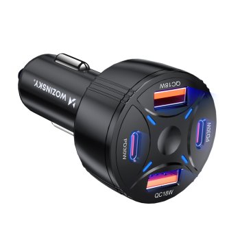 Wozinsky WLS-04 auto lādētājs 2xUSB-C 2xUSB-A - melns | Phone Car Charger