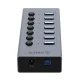 Orico BT2U3-7AB USB centrmezgls ar 7x USB-A 3.0 portiem un slēdžiem, pelēks
