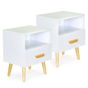 Modern Bedside Tables Set of 2 with Drawer, White, ModernHome