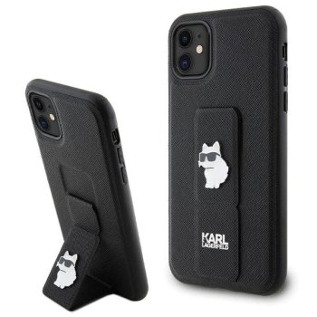 Karl Lagerfeld iPhone 11 / XR vāciņš Gripstand Saffiano Choupette, melns