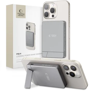 Tech-Protect PB14 LifeMag MagSafe ārējais akumulators 5000 mAh, pelēks