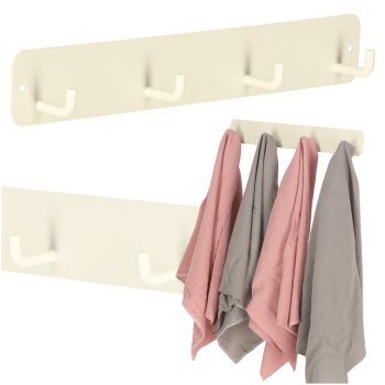 Wall-mounted bathroom hook rack, metal, 4 hooks, cream