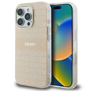 Чехол DKNY для iPhone 16 Pro Repeat Texture Pattern & Stripe MagSafe, розовый
