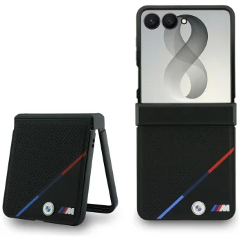 BMW M Leather Perforated Tricolor MagSafe vāciņš Samsung Galaxy Z Flip 8, melns