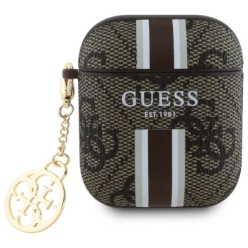 Guess AirPods 1 / 2 maciņš 4G Printed Stripes Charm, brūns