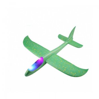 Bērnu rotaļu putuplasta lidmašīna planieris 2 LED diodes 48x47cm, Zaļš | Toy Foam Airplane