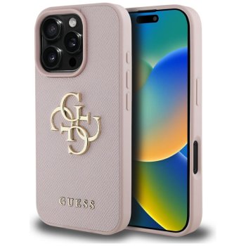 Guess Grained Big 4G Logo vāciņš Apple iPhone 16 Pro rozā