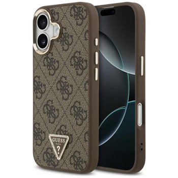 Guess iPhone 17 vāciņš MagSafe 4G PU Leather Triangle Logo, melns