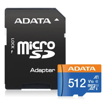 ADATA Premier 512GB microSDXC atmiņas karte UHS-I Class 10 V10 A1 ar SD adapteri