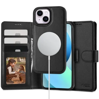 Tech-Protect iPhone 13 atverams vāciņš maciņš grāmatiņa Wallet MagSafe, melns