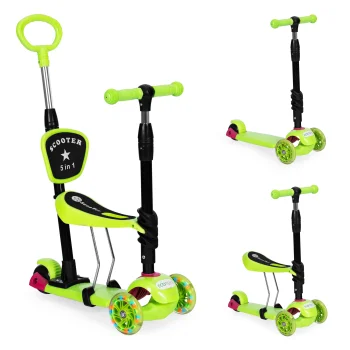 ECOTOYS bērnu trīsriteņu balansa skrejritenis 3-in-1 ar LED riteņiem, zaļš